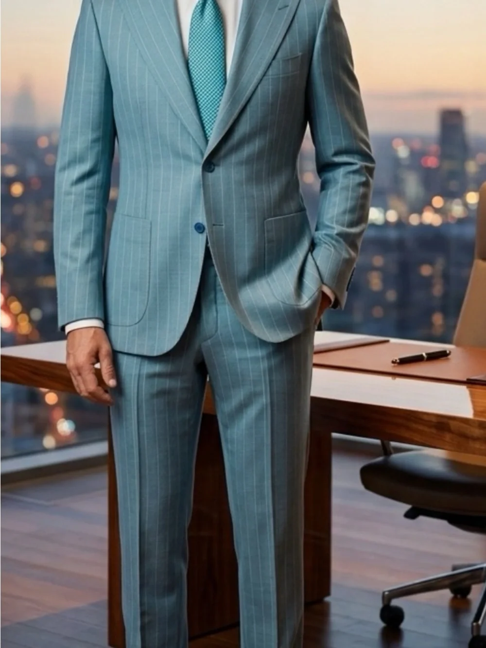 Men's Light Blue Pinstripe wool suit Made in Italy